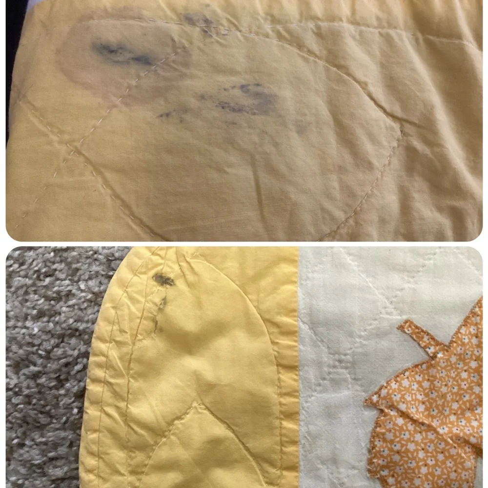 Vintage Maple Leaf Quilt Yellow Blue 76”x86”